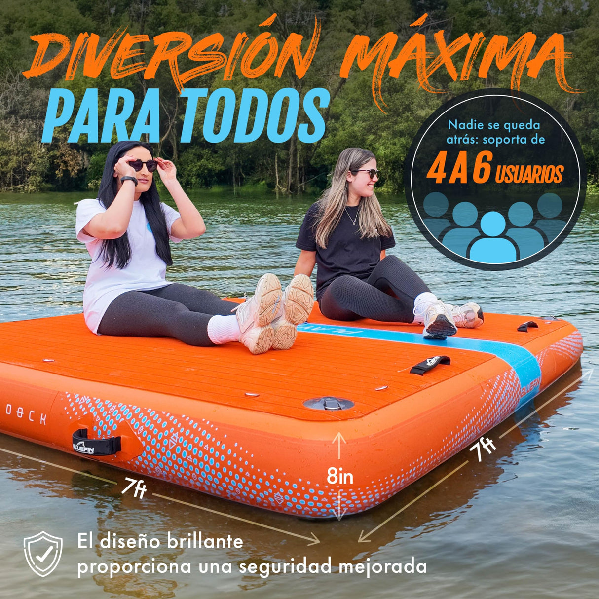 Balsa Flotante Hinchable de Bluefin para la Playa, Lago o Mar, Plataforma Flotante Hecha con Puntada Libre de PVC y Superficie Antideslizante