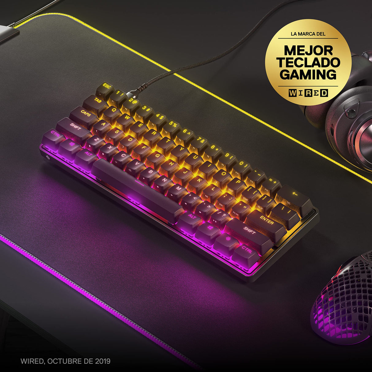 SteelSeries Apex 9 Mini - Teclado Mecánico de Gaming - Interruptores ópticos - Accionamiento de 2 puntos - Forma compacto Esports Mini 60 % - Interruptores intercambiables - Teclado nórdico (QWERTY)