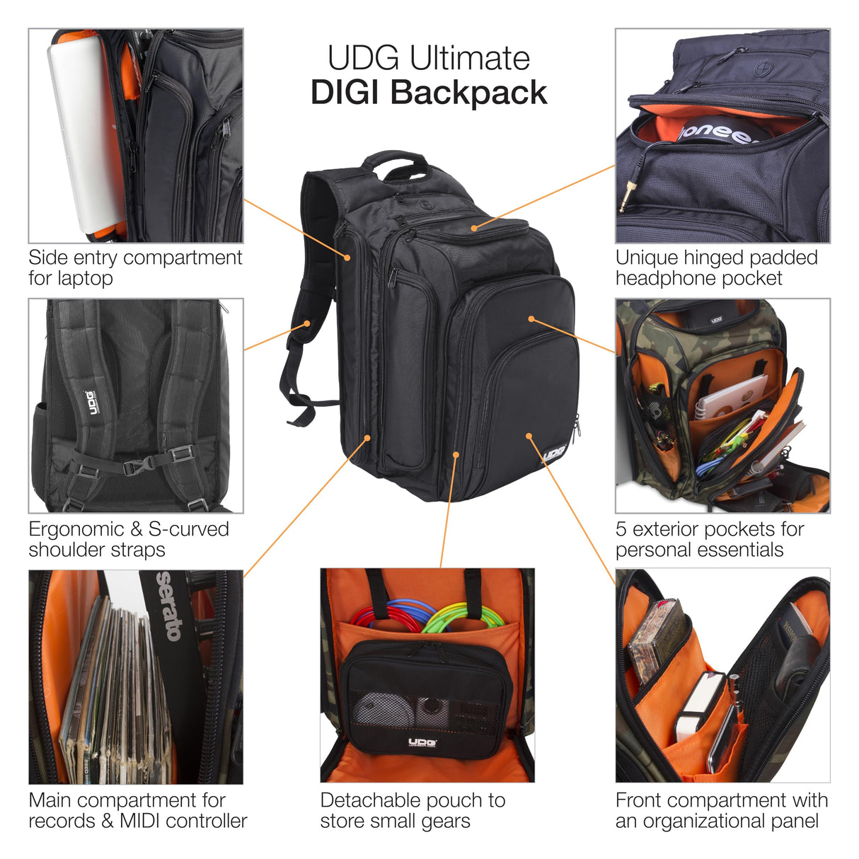 UDG U9101BL/OR Ultimate Digi - Mochila para dj, color negro y naranja