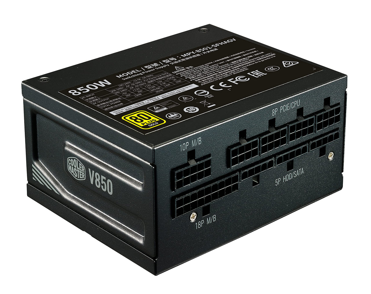 Cooler Master V850 SFX Gold,Fuente de Alimentación 850W 80 PLUS Fully Modular,PSU SFF/mini-ITX, Ventilador Silencioso FDB 92mm, Modo Semi-Fanless,Soporte SFX/ATX,Plug UE, 1 Unidad