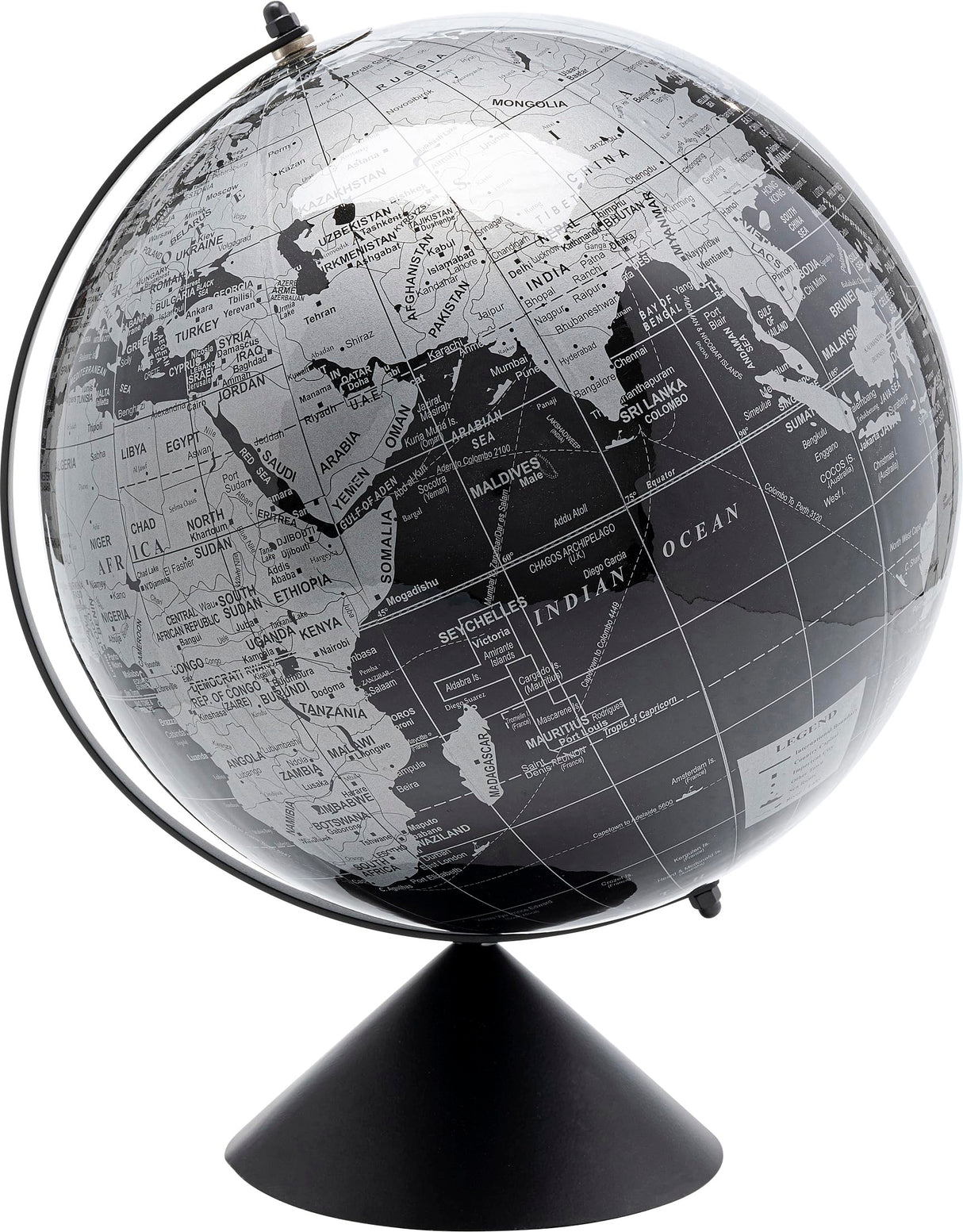 Kare Design Deko Object Globe Top, negro, gris, globo, estructura de acero inoxidable, hecha a mano, diámetro 30 cm, 40 x 30 x 30 cm (alto x ancho x profundidad)