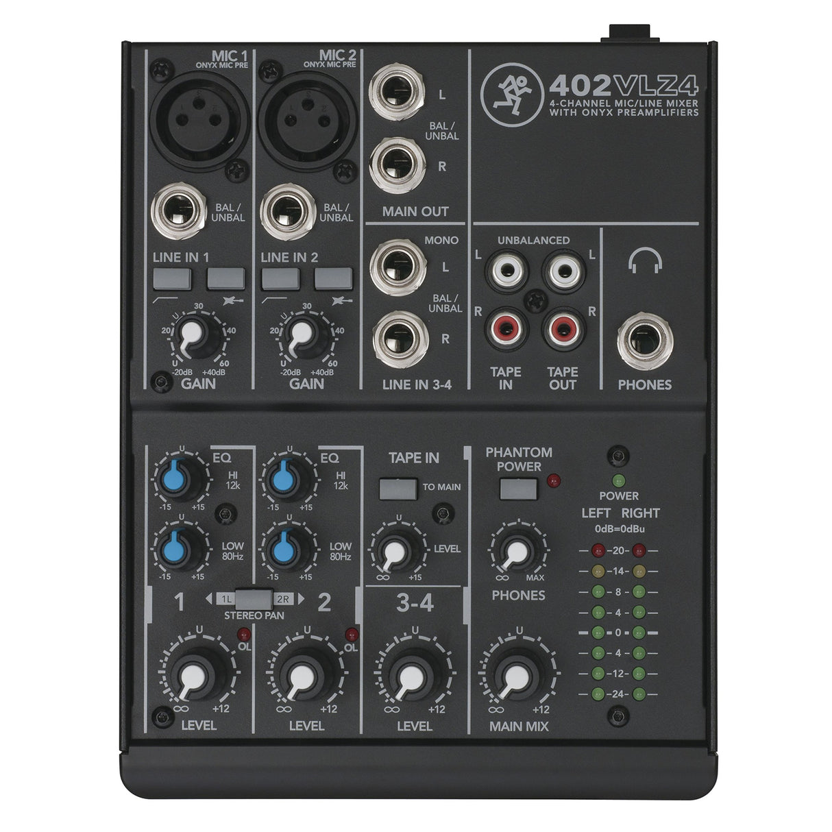 MACKIE 402VLZ4 mezclador analógico compacto de 4 canales con los legendarios previos de micro Onyx