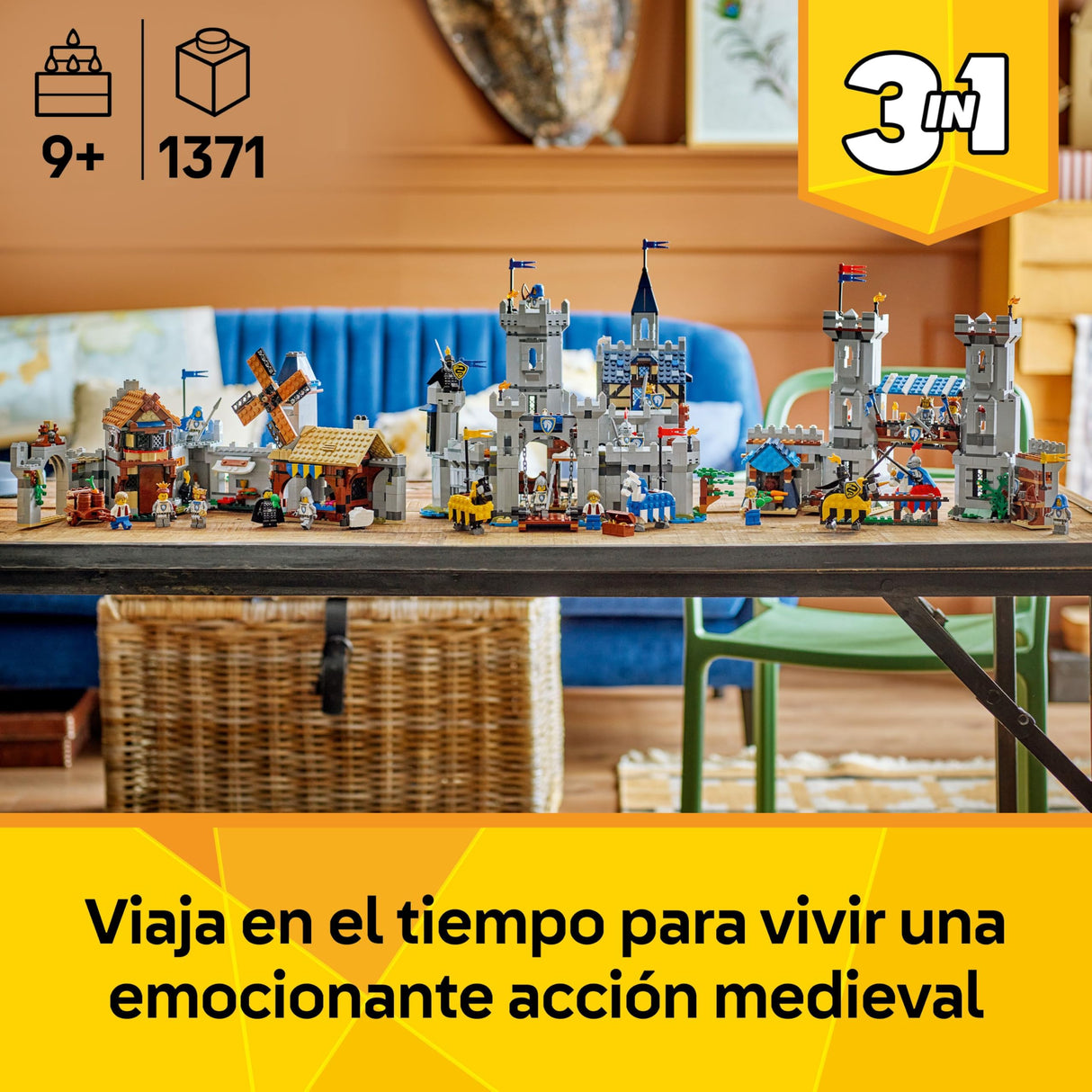 LEGO Creator 3 en 1 Castillo Medieval de los Caballeros del Corcel de Juguete - Transformable en Torneo de Justas o Aldea - 6 Minifiguras y Caballos - Regalo para Niños y Niñas de 9+ Años - 31168