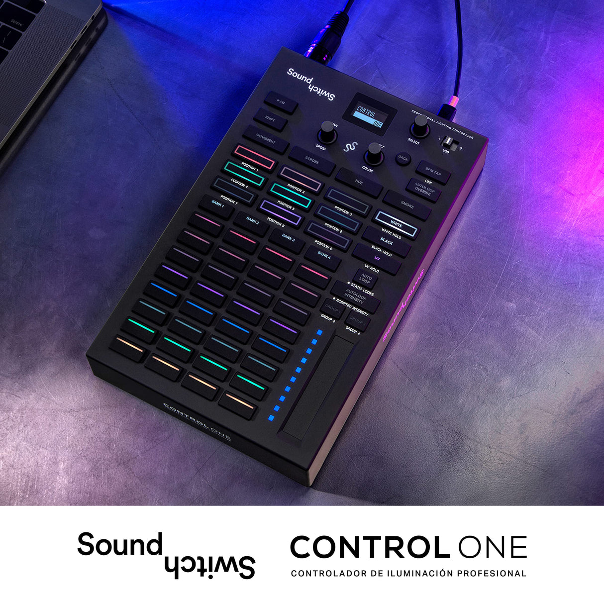 SoundSwitch Control One - Controlador de iluminación DMX DJ profesional con 3 meses de acceso al software SoundSwitch y soporte para Phillips Hue