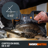 WORX WX845.9 Ingletadora 20V PowerShare - Sin batería| ni cargador Arranque progresivo| sistema de abrazaderas| guía de corte láser| freno eléctrico
