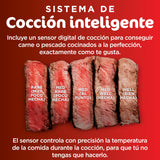 Ninja 5 en 1 Freidora de aire y parrilla de interior, 5 funciones de cocción sin humo, cocina hasta 4 hamburguesas, capacidad de 5,7 l, incluye termómetro digital para carne, negro/plata, EG351EU