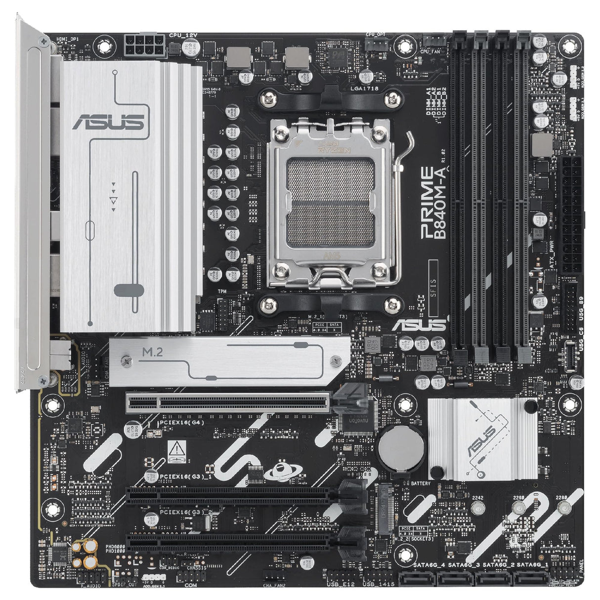 ASUS Prime B840M-A-CSM - Placa Base AMD B840 mATX, DDR5, PCIe 4.0, Tres Ranuras M.2, Realtek 2.5Gb Ethernet, DisplayPort, HDMI, USB Tipo-C a 5Gbps, BIOS Flashback, Aura Sync