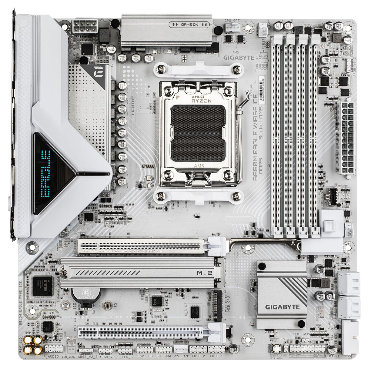 GIGABYTE B850M Eagle WIFI6E Ice Placa Base – Procesadores AMD Ryzen Serie 9000, VRM Digital de 8+2+2 Fases, hasta 8200 MHz DDR5 (OC), 1 x M.2 PCIe 5.0 + 1 x PCIe 4.0, Wi-Fi 6E, LAN 2.5 GbE