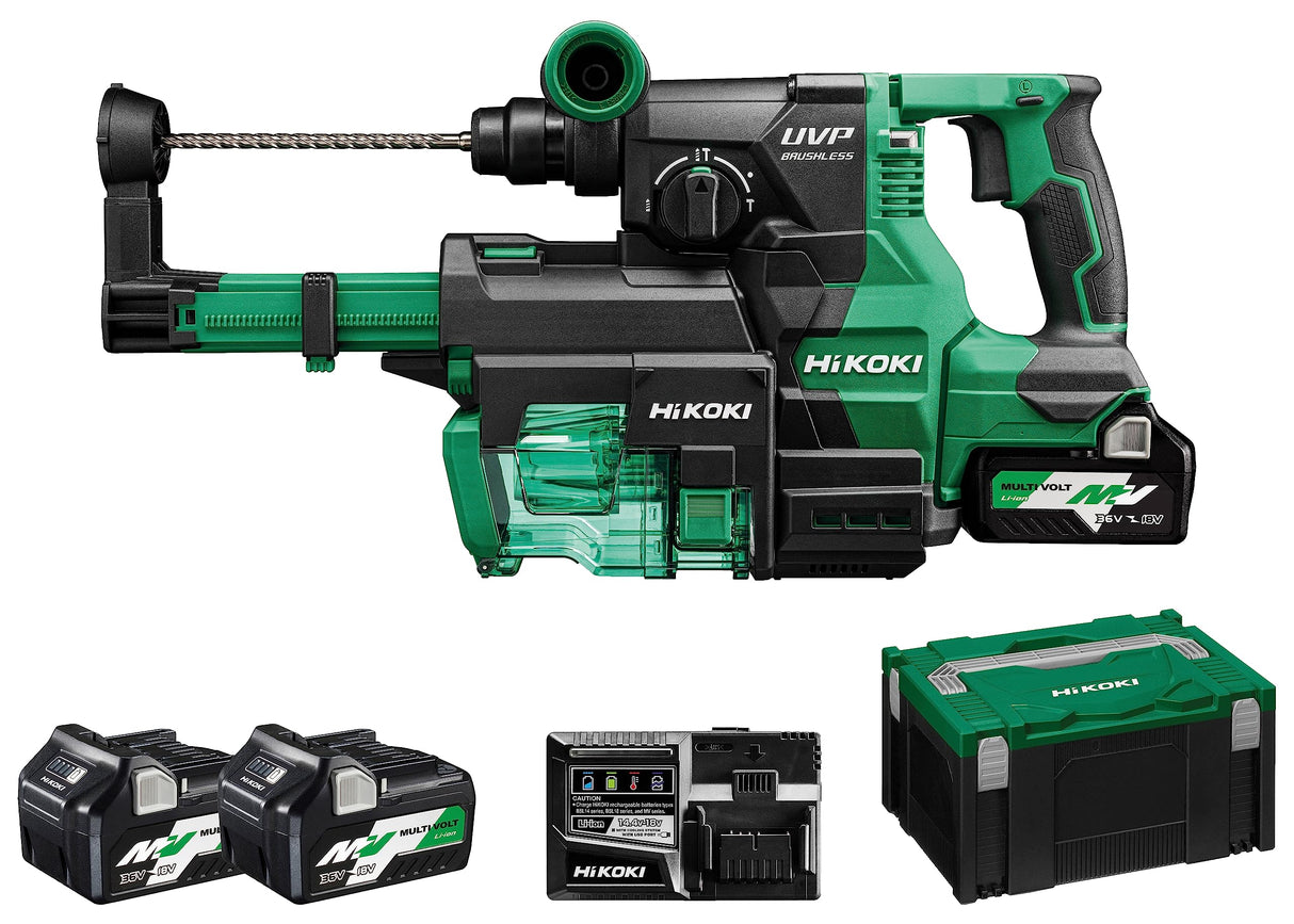 HIKOKI Akku Bohr- und Meißelhammer DH3628DAWEZ, SDS-plus (36V, 2,5 Ah, Schlagenergie 3,2 J, Bohren mit Kronen Ø: 25-50 mm, Brushless) Zubehör: im HSC III Koffer, Plus- Staubabsaugung.