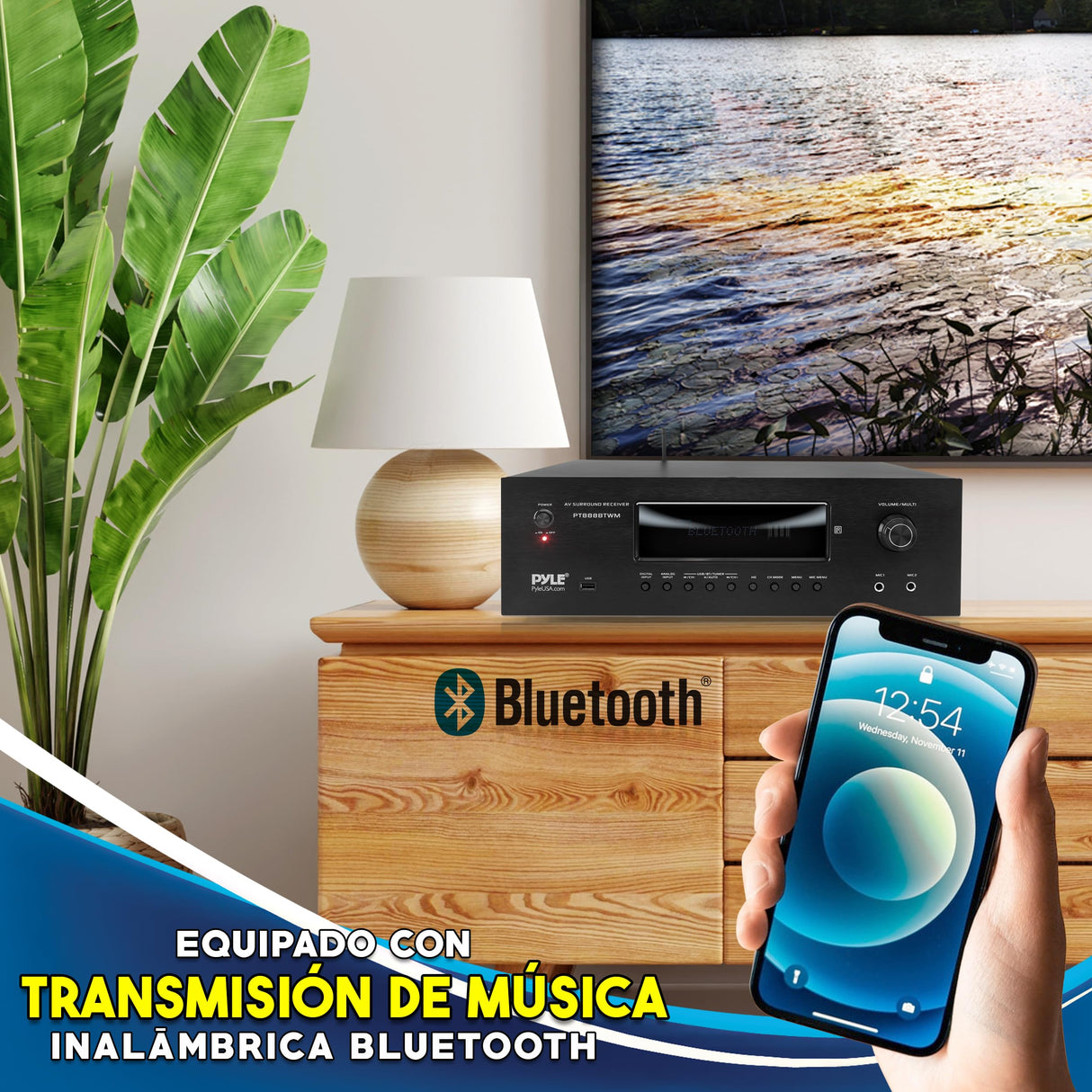 Pyle Amplificador de Sonido, 1000W, Bluetooth, Inalambrico, Sistema Receptor de Karaoke y Cine, para el hogar, Microfono inalambrico, 5.2 Canales, MP3/USB/HDMI/AM/FM Radio