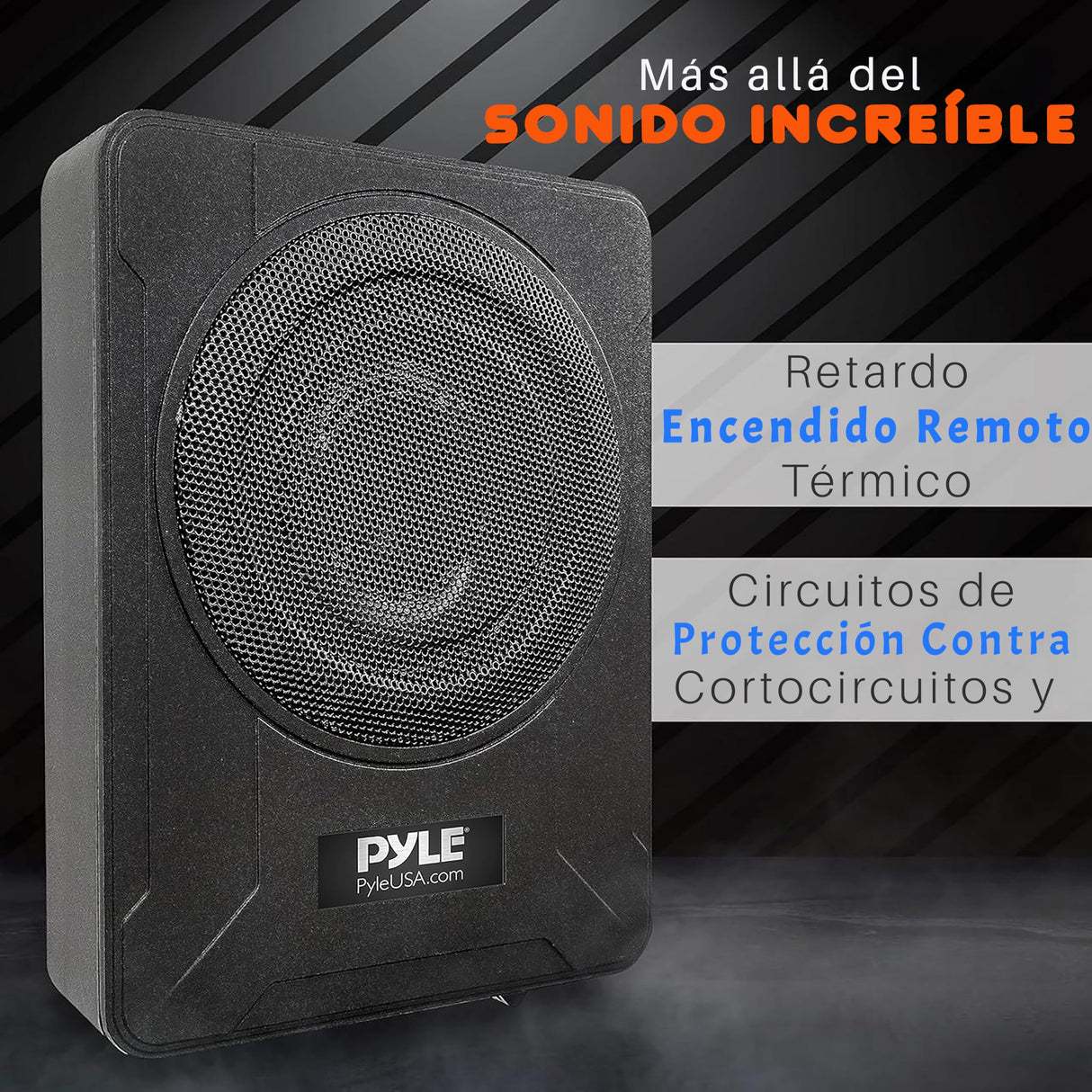 Pyle Sistema de subwoofer Amplificado de Perfil, Audio para Coche, Bajo de 8”, Activo, Cerrado, Compacto, 600V, Amplificador Incorporado