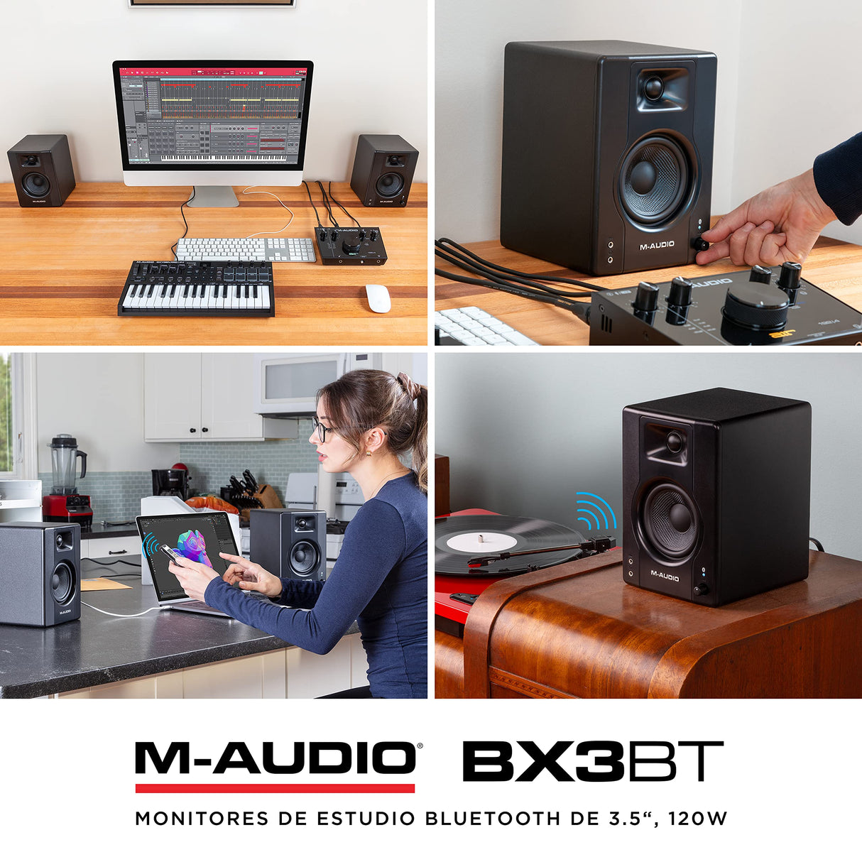 M-AUDIO BX3 BT Par 3.5" 120W Monitores de Estudio, Altavoces Autoamplificados Bluetooth para PC, para producción Musical, Juegos, Streaming, Podcast, DJ