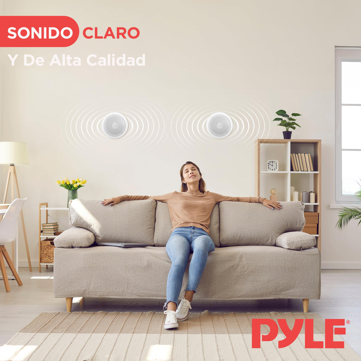 Pyle Altavoces empotrables, Pared, Techo, 8”, 250W, Dos vias, Estereo, Amplificador de 4 Canales, Rejillas Redondas/cuadradas Intercambiables