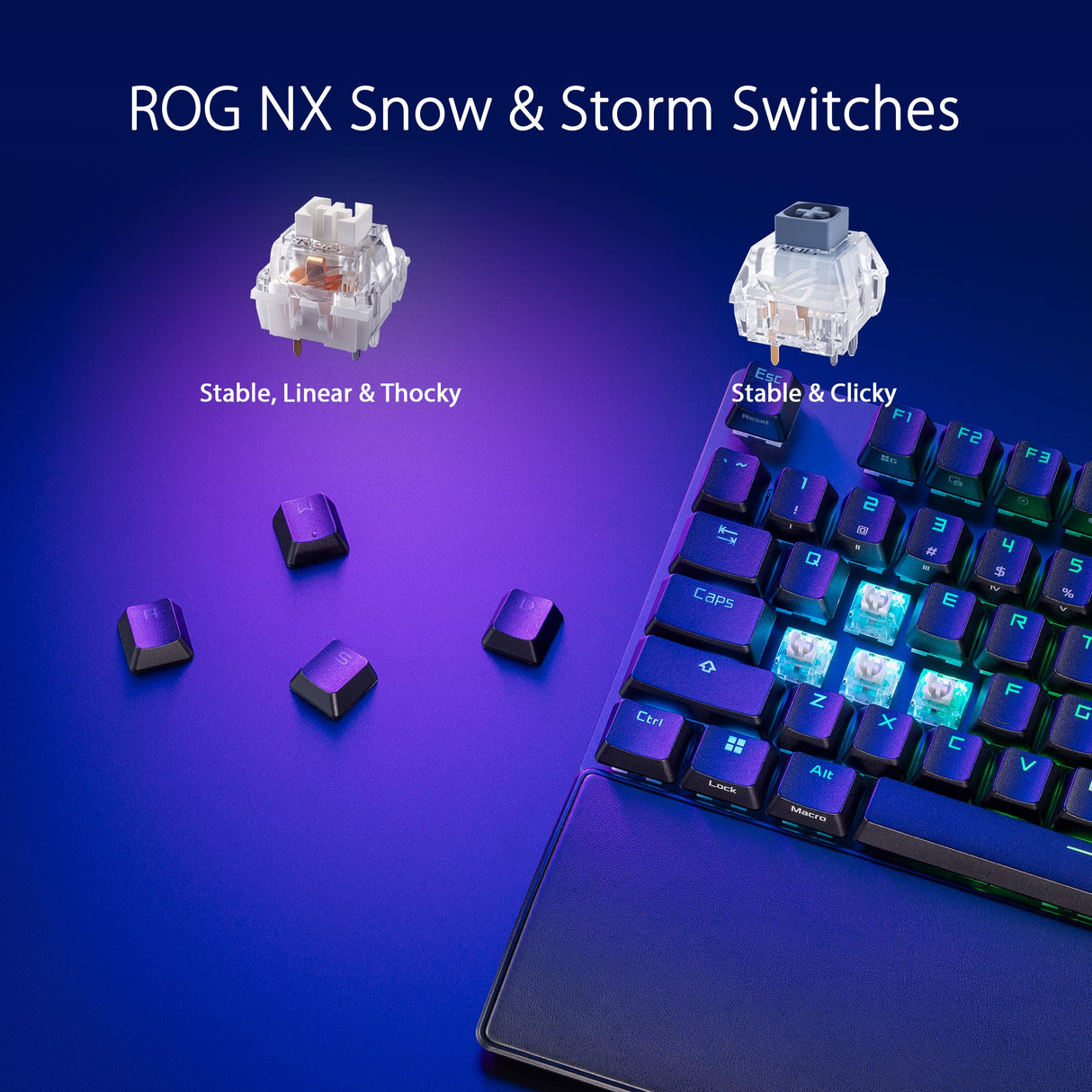 ASUS ROG Strix Scope II - Teclado gaming de tamaño completo, espuma amortiguadora, interruptores ROG NX Snow prelubricados, teclas ABS con revestimiento UV, controles multifunción, acceso rápido, RGB