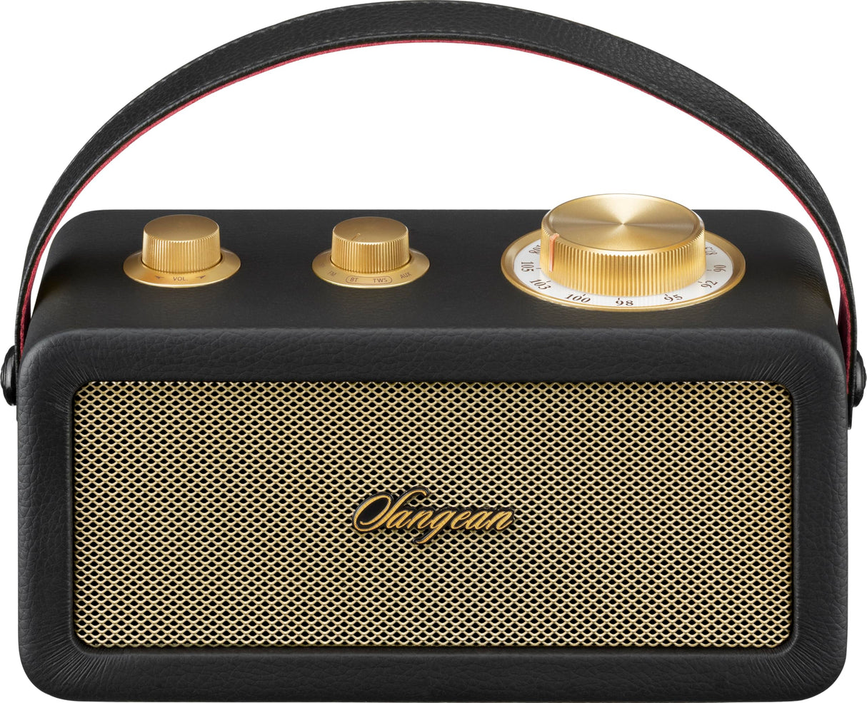 Sangean RA-101 Black Gold. Diseño Retro de Madera y Piel sintética. Bluetooth 5.0. Autonomía 19 Horas con una Carga Completa. AUX-in para Fuentes de Audio externas.