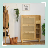 Relaxdays Mueble Zapatero, 5 Compartimentos, Armario Calzado Bambú, 127x95x19 cm, 9 Pares, 3 Solapas, Estrecho, Natural, Plástico, Tablero de Fibras