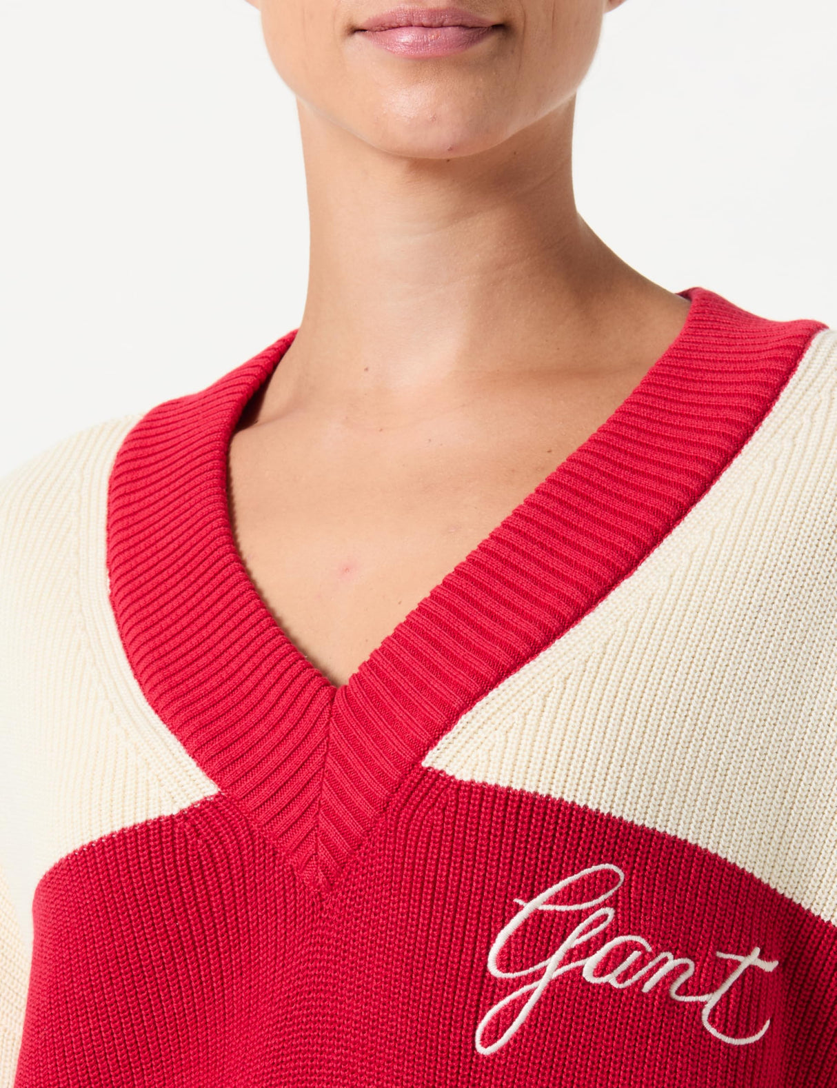 GANT Varsity Cotton V-Cuello Suéter pulóver, Rojo rubí, M Mujeres
