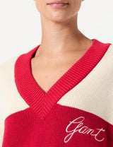GANT Varsity Cotton V-Cuello Suéter pulóver, Rojo rubí, M Mujeres