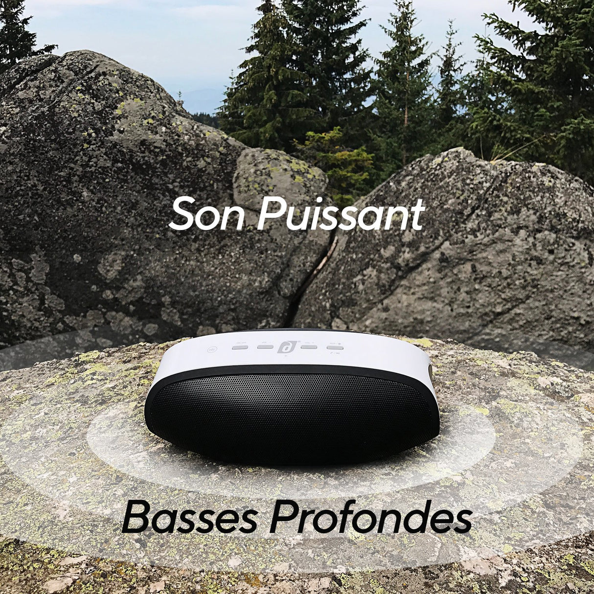 Damson Vulcan- Altavoz Bluetooth inalámbrico portátil con bajo, color negro y blanco