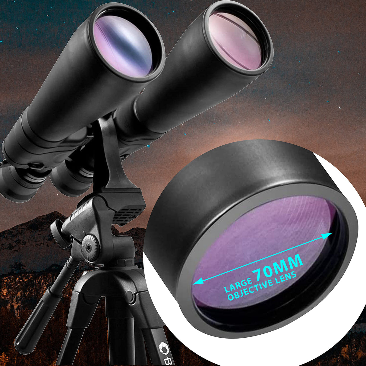 Barska AB10592 Gladiator - Prismáticos con Zoom de 20-100 x 70 aumentos con Adaptador de trípode para astronomía y visión de Largo Alcance, Color Negro