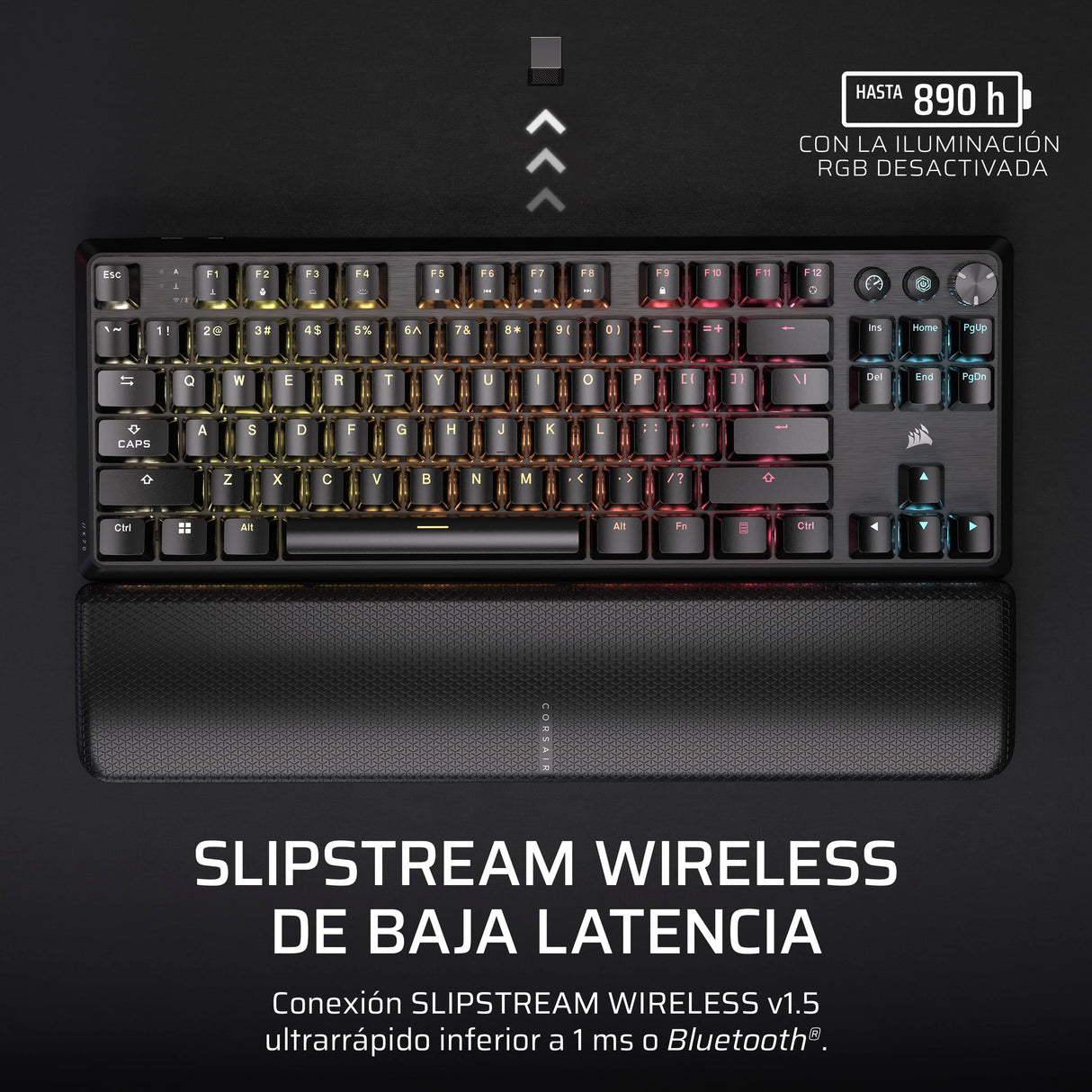 CORSAIR K70 CORE TKL WIRELESS RGB Teclado Mecánico Tenkeyless para Juegos – Interruptores Lineales CORSAIR MLX Red v2 Prelubricados, SOCD, Amortiguación Acústica, Tapas de ABS, QWERTY ES – Negro