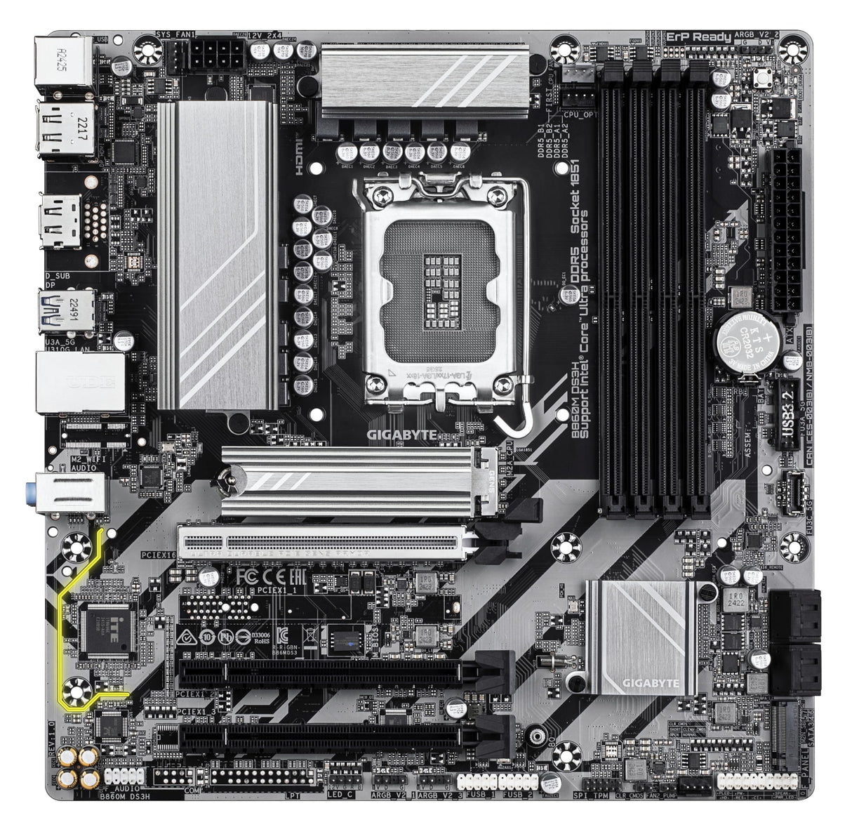 GIGABYTE B860M DS3H Placa Base - CPUs Intel Core Ultra, VRM de 5+1+2+1 Fases, hasta 9066MHz DDR5, 1xPCIe 5.0 + 1xPCIe 4.0 M.2, LAN 2,5 GbE, USB 3.2 Gen 2