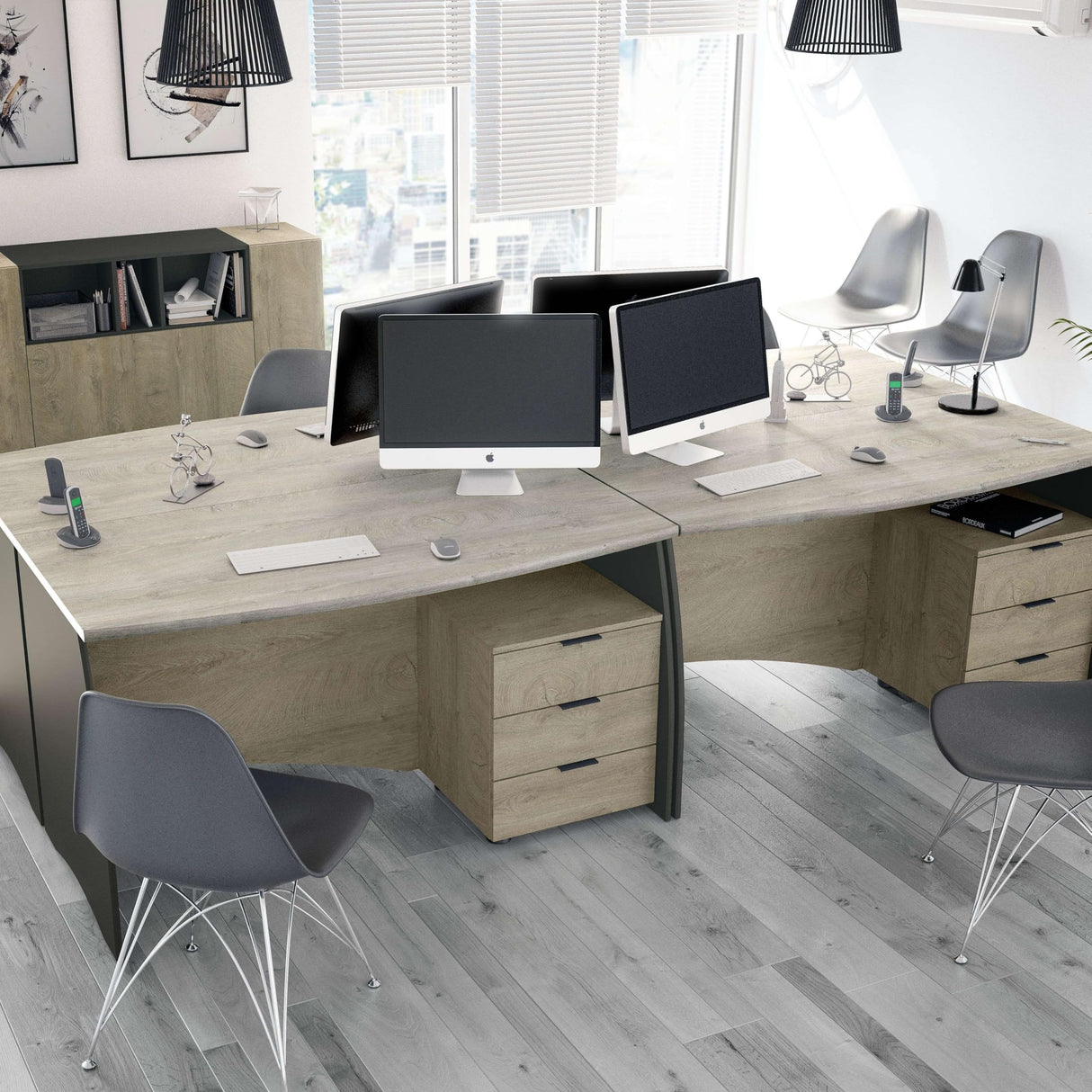 Habitdesign Mesa de Despacho con 3 Cajones, Mesa de Oficina o Estudio, Modelo Stil, Acabado en Gris Antracita y Roble Alaska, Medidas: 136 cm (Ancho) x 67 cm (Fondo) x 74 cm (Alto)