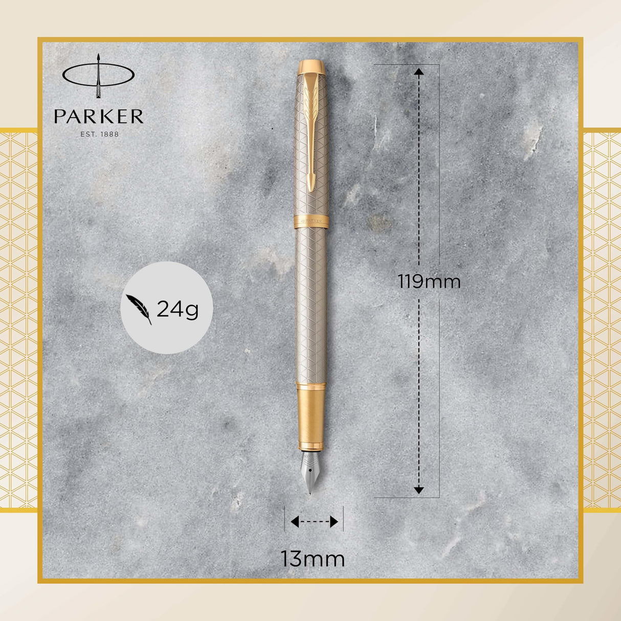 PARKER IM, pluma estilográfica de color plateado cálido Premium, con plumín fino y recambio de tinta azul (1931684)