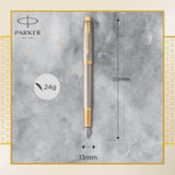 PARKER IM, pluma estilográfica de color plateado cálido Premium, con plumín fino y recambio de tinta azul (1931684)