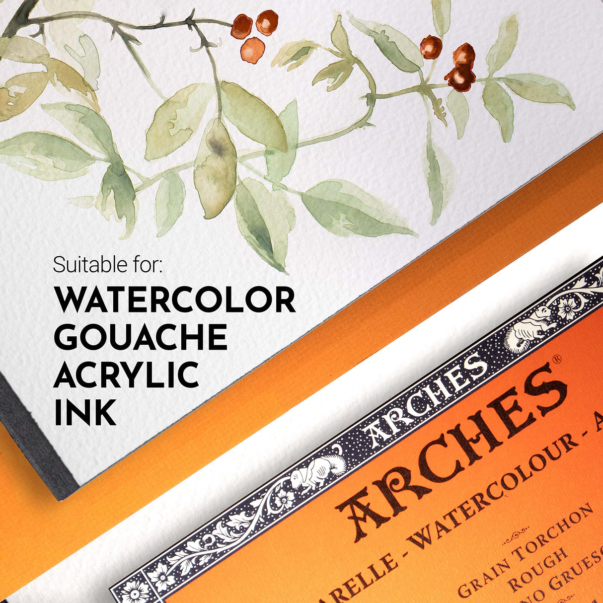 ARCHES 1795089 - Papel de Acuarela en Bloc (46 x 61 cm, encolado por 4 Caras, 300 g/m², Grano Grueso), 20 Hojas, Color Blanco Natural