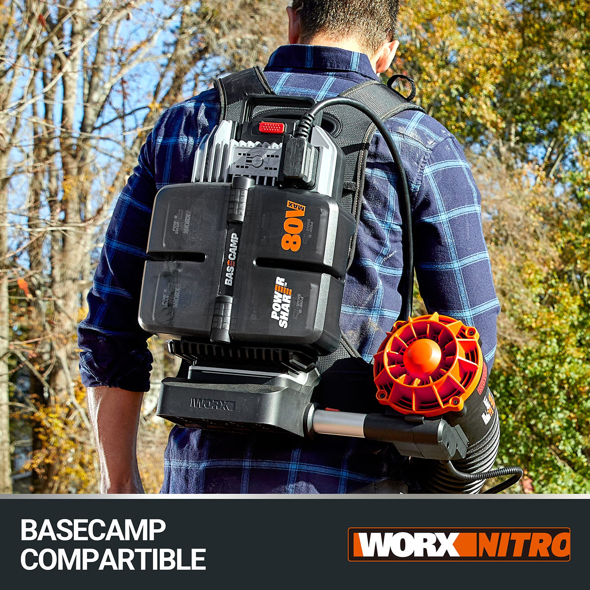 WORX Soplador de Hojas 80V Máx. WORX Nitro | WG572E | PowerShare | Incluye 4 baterías de 20V y 4Ah | Cargador Basecamp | Tecnología Air Enhacer