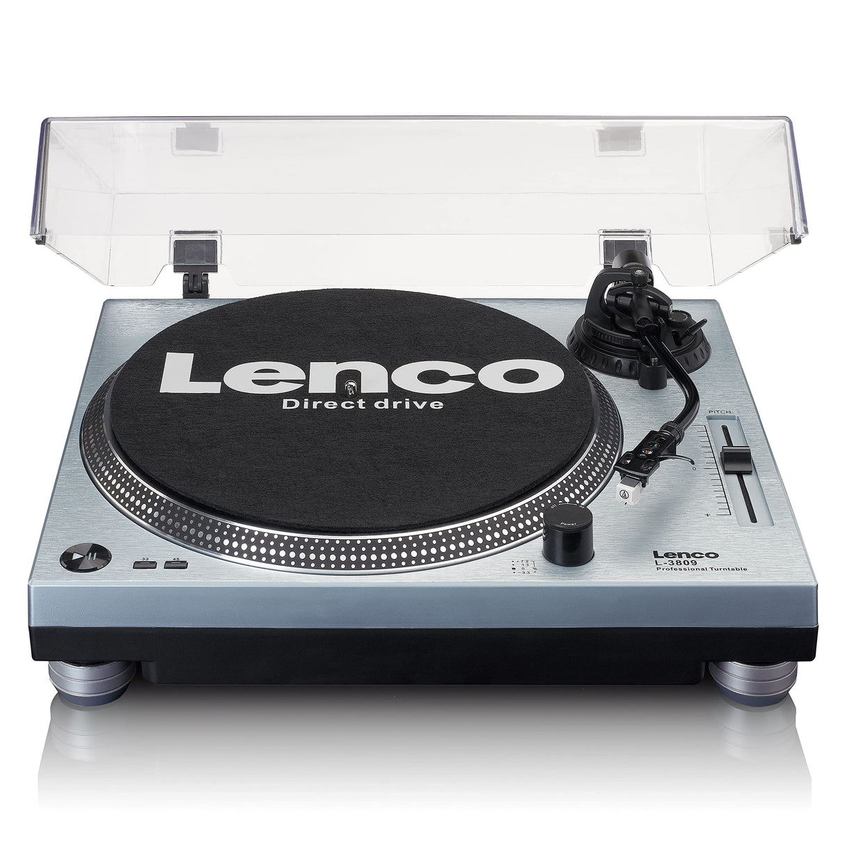 Lenco L-3809 Tocadiscos - Tocadiscos DJ con accionamiento Directo - USB - Preamplificador - 33 y 45 RPM - MMC - RCA - Line out - Azul metálico