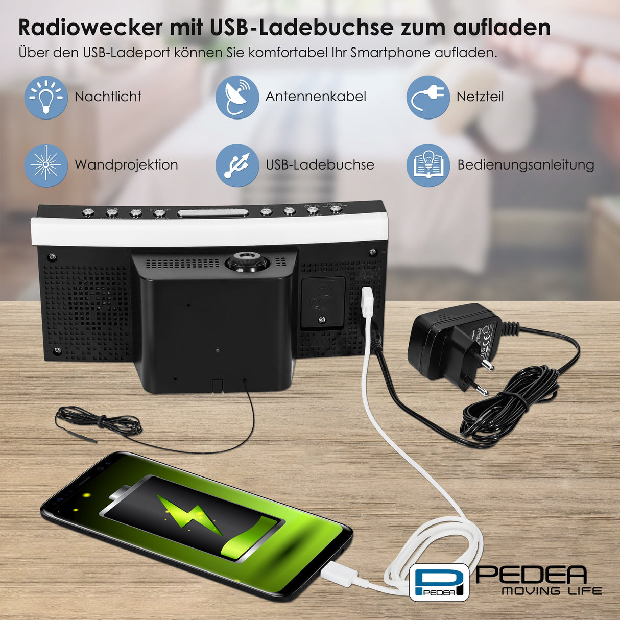 PEDEA 55005200 - Radio (Reloj, FM, 87,5 - 108 MHz, Sintonización automática, LED, Negro, Gris)
