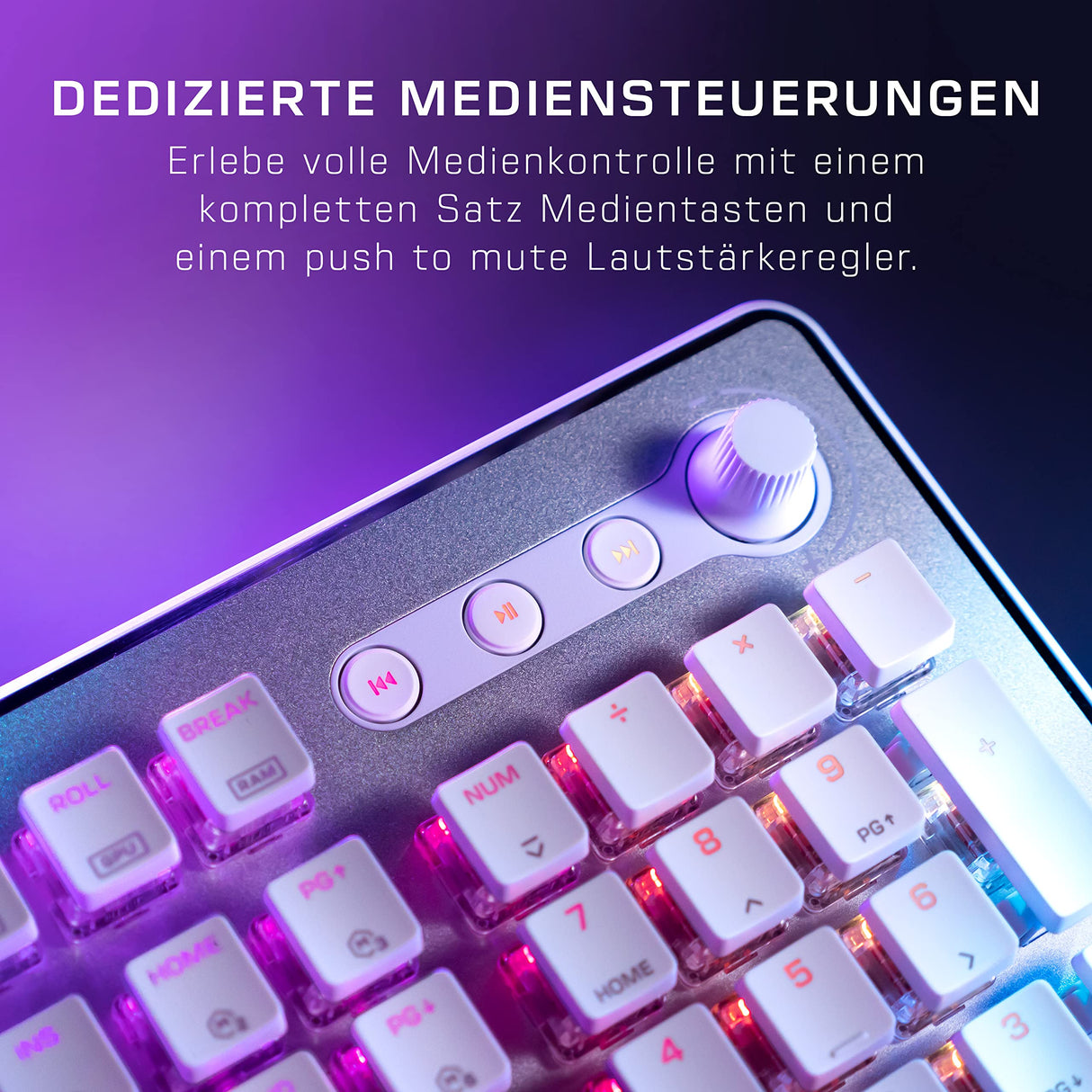 Roccat Vulcan II MAX - Tastatur para Juegos Blanco, Interruptor Rojo Lineal, diseño alemán