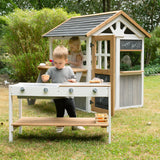 roba Ampliación de Cocina para casa de Juegos – Cocina Infantil al Aire Libre Blanco y marrón con Barbacoa y Placas de cocción – Accesorios para casa de Juegos de jardín a Partir de 18 Meses – con
