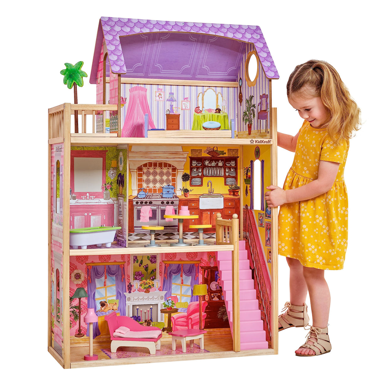 KidKraft Casa de muñecas de Madera Kayla con Muebles y Accesorios incluidos, Casita de Juguete con balcón para muñecas de 30 cm, Juguetes niños y niñas Desde 3 años (65092) Exclusivo en Amazon