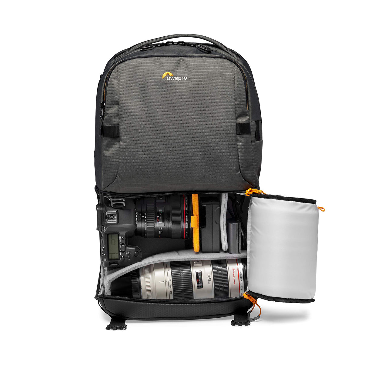 Lowepro Fastpack BP 250 AW III - Mochila para Cámara Refelx DSLR Sin Espejo, con Acceso QuickDoor, Compartimento Para Portátil de 13”, Para Cámaras Nikon D850, 300D Ripstop, Color Gris