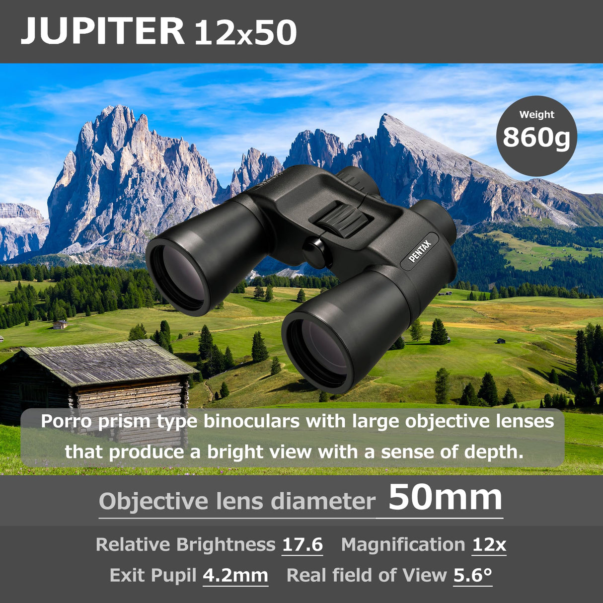 Pentax Prismático Jupiter 12X50, Negro