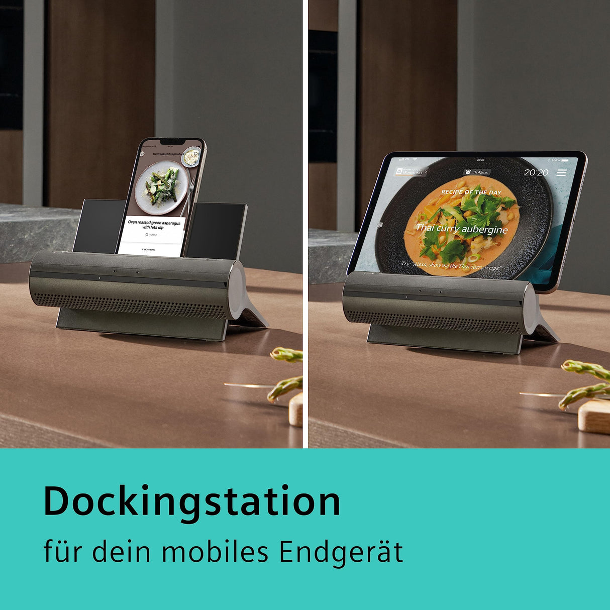 Siemens Smart Kitchen Dock XSDS10 - Centro de Control de Voz para Dispositivos de Cocina Inteligentes, Control por Gestos, Compatible con tabletas/Smartphones a Partir de iOS 15.0/Android 11, Color