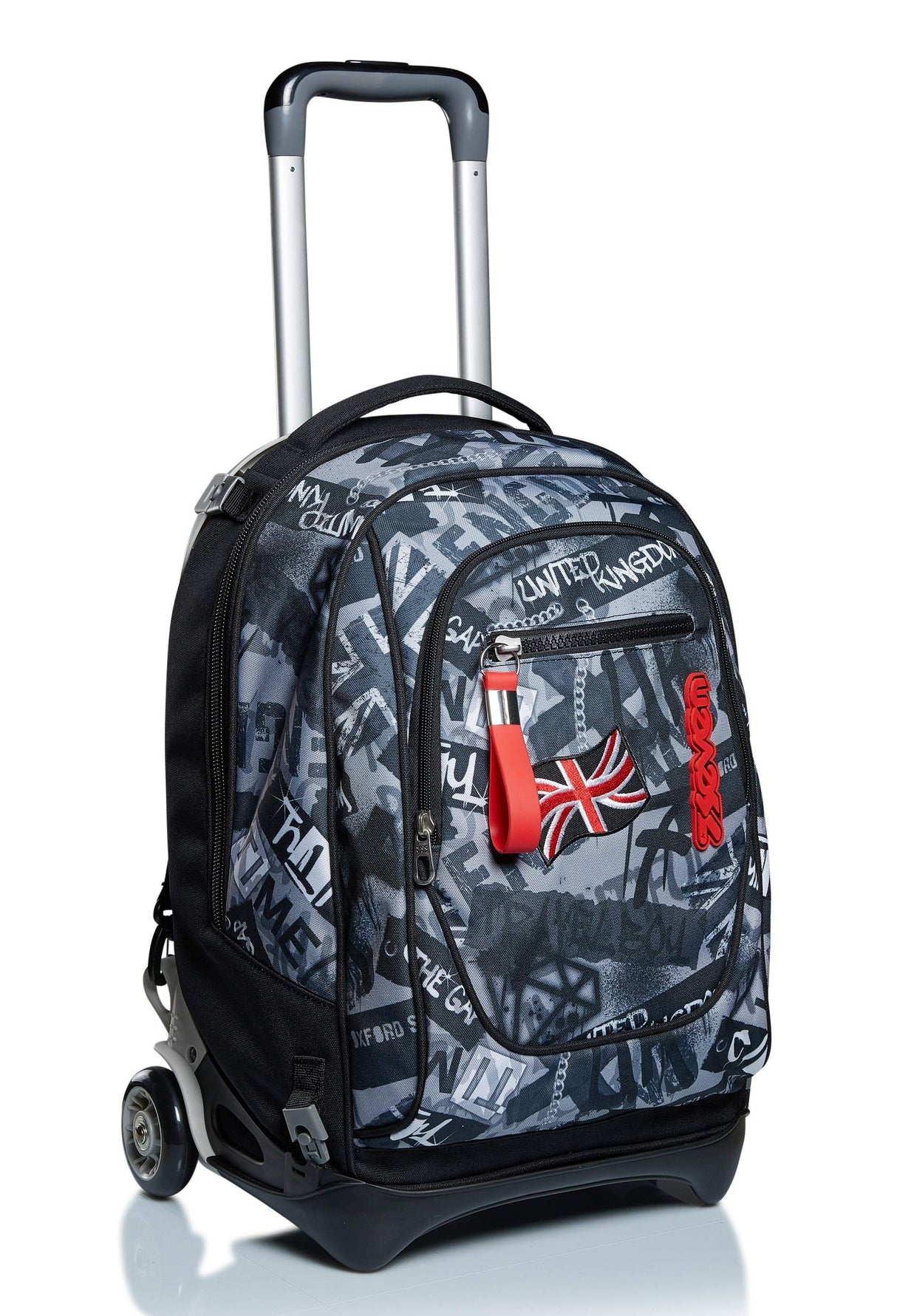 Seven Mochila Escolar Desmontable + Carro, Trolley Escolar NEW TECH KEEP FLAG, Negro - Mochila 3 en 1, Crossover System - Bolso Escolar Niños y Adolescentes - Bolsillo Frontal