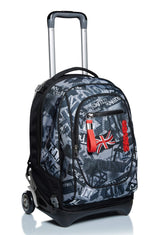 Seven Mochila Escolar Desmontable + Carro, Trolley Escolar NEW TECH KEEP FLAG, Negro - Mochila 3 en 1, Crossover System - Bolso Escolar Niños y Adolescentes - Bolsillo Frontal