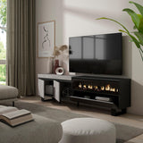Skraut Home | Mueble TV | Televisión | Muebles de salón, almacenaje | 200x57x35cm | para TV hasta 80" | Chimenea eléctrica | Diseño Industrial | Estilo Moderno | Cemento