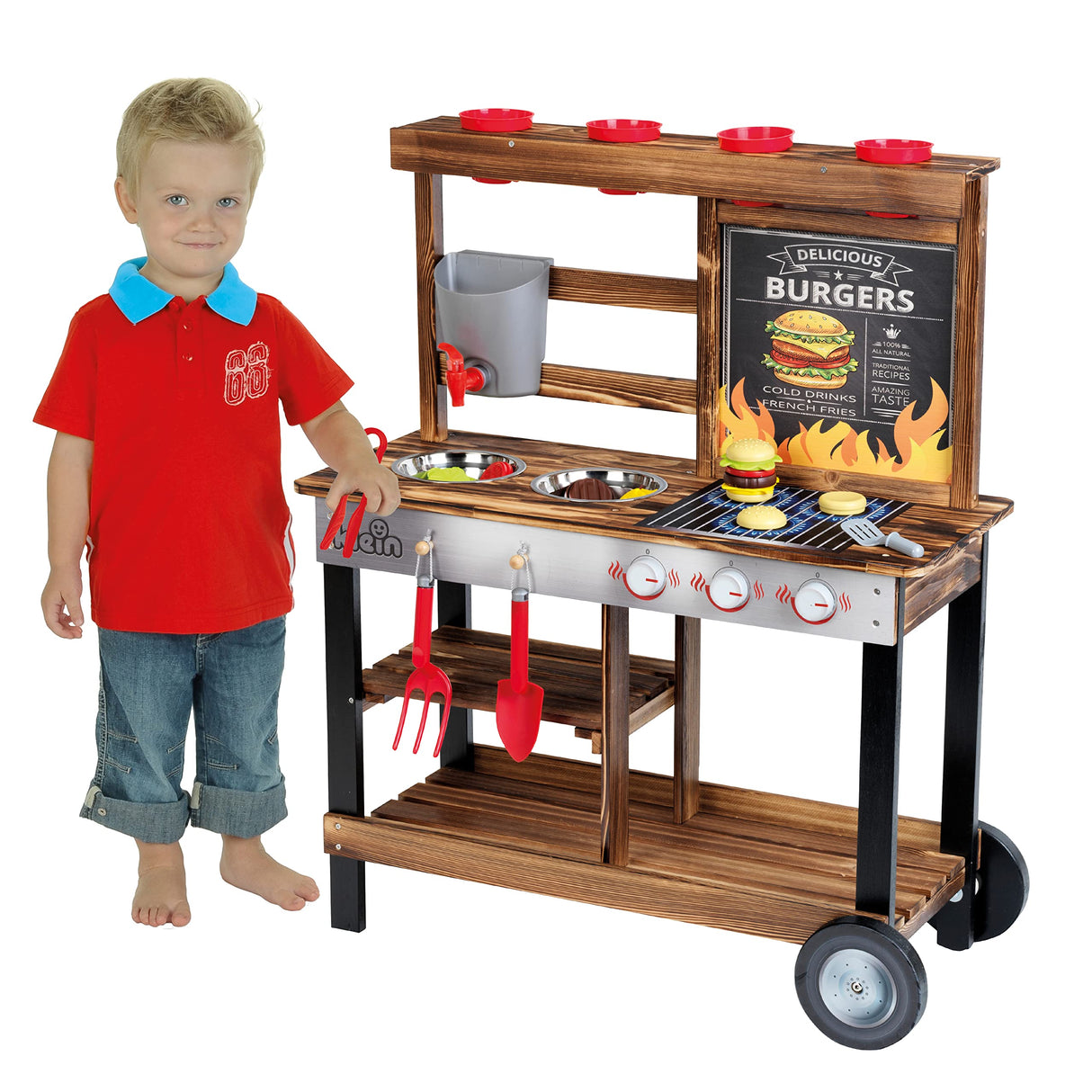 Theo Klein 2368 Beach Picnic, BBQ Country cocinita de Verano, Cocina de Madera con Parrilla y Plantas, con Accesorios, Juguete para niños Desde 3 años
