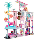 L.O.L. Surprise! OMG Fashion House Set de juego con más de 85 sorpresas - Casa de muñecas de madera con piscina, tobogán en espiral, terraza, cine, muebles convertibles y más - A partir de 4 años