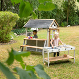 roba Ampliación de Cocina para casa de Juegos – Cocina Infantil al Aire Libre Blanco y marrón con Barbacoa y Placas de cocción – Accesorios para casa de Juegos de jardín a Partir de 18 Meses – con