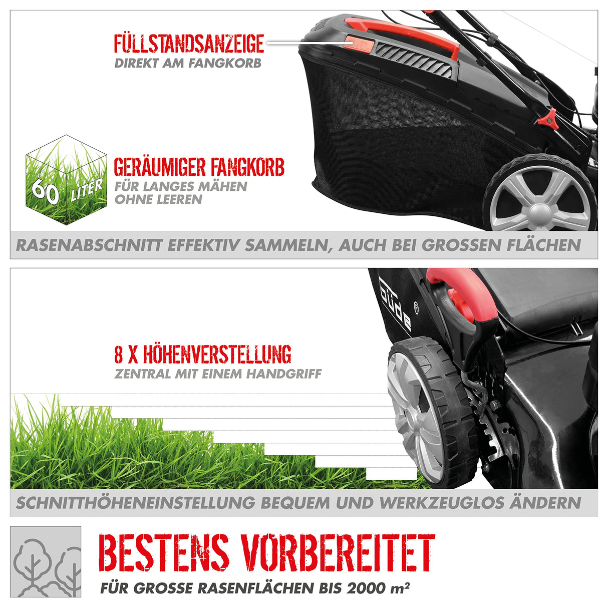 Güde Cortacésped Big Wheeler 534.2 R (Motor: Motor de 4 Tiempos S 592 V, Potencia del Motor: 3,5/4,8 kW/CV, Ancho de Corte: 53,3 cm, tracción a la Rueda, Bolsa de Hierba de 60 l, Ajuste de Altura de