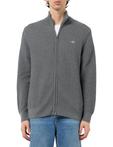 GANT Zipped Textured Cotton Cardigan Suéter, Gris Oscuro, M para Hombre