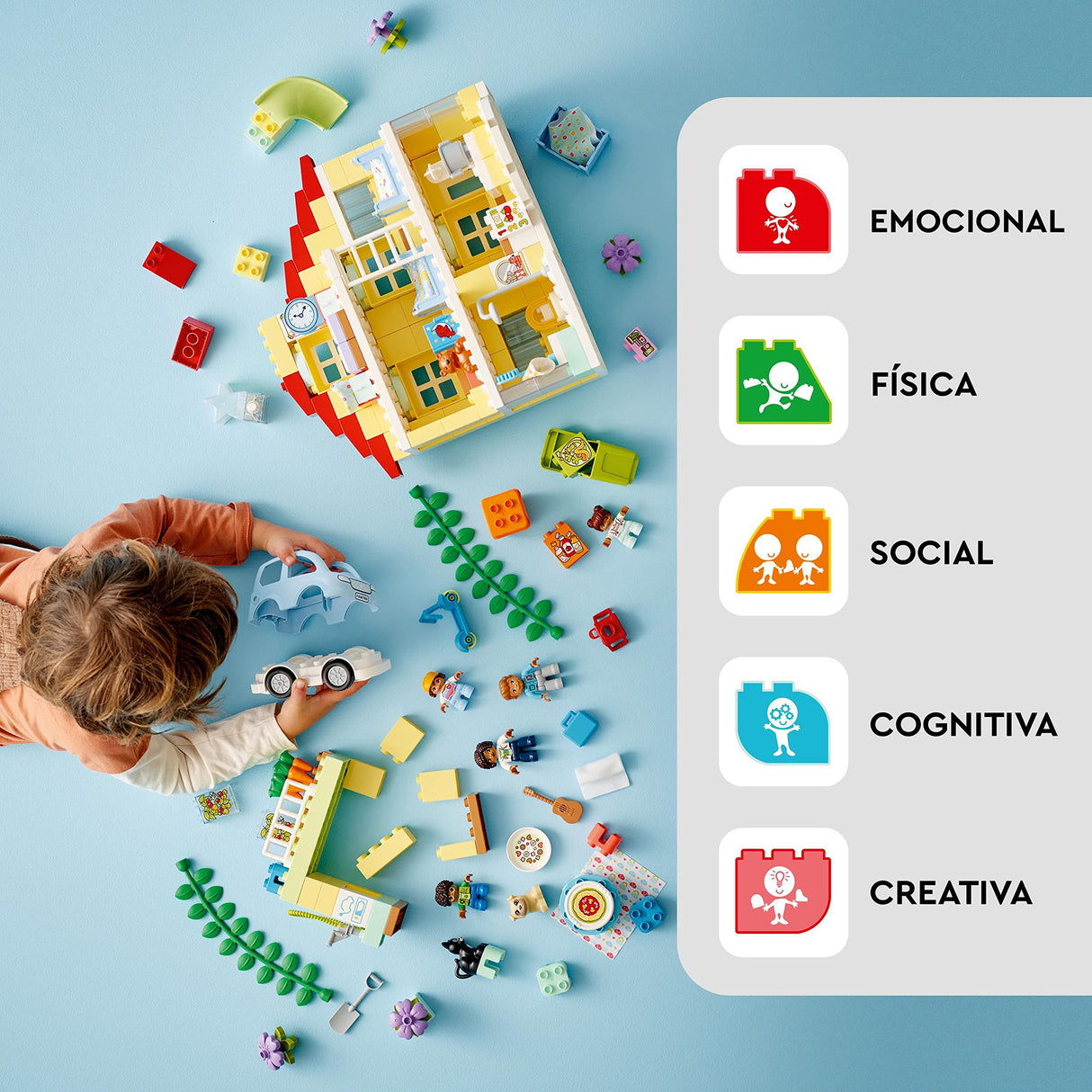 LEGO Duplo Casa Familiar 3en1, Juego Educativo Casa de Muñecas, Juguete para Niñas y Niños de 3 Años o Más, Coche de Juguete, 3 Maneras de Construir, 5 Figuras, 2 Animales, Regalos Niños 10994