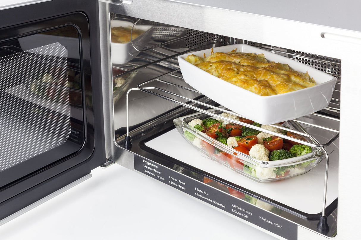 CASO MCG 30 Ceramic Chef - microondas 3 en 1 sin plato giratorio de 900W con grill de 1200W y aire caliente de 2100W - Capacidad grande de 30L - pantalla digital, frontal espejado - negro