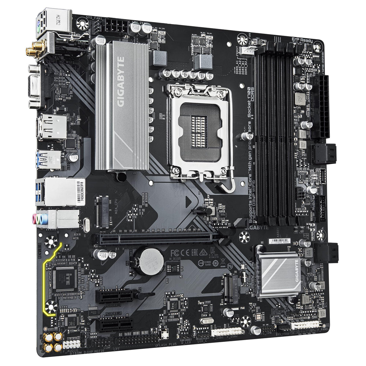 GIGABYTE B760M D3HP WIFI6 Placa Base - Compatible con procesadores Intel Core 14ª generación, VRM Digital de 4+1+1 Fases, hasta 5600 MHz DDR5, 2X M.2 PCIe 4.0, Wi-Fi 6, LAN GbE, USB 3.2 Gen 1